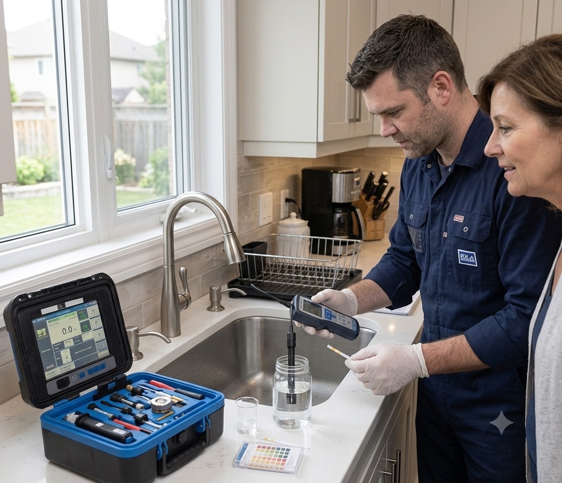 Technician operating specialized testing equipment outside